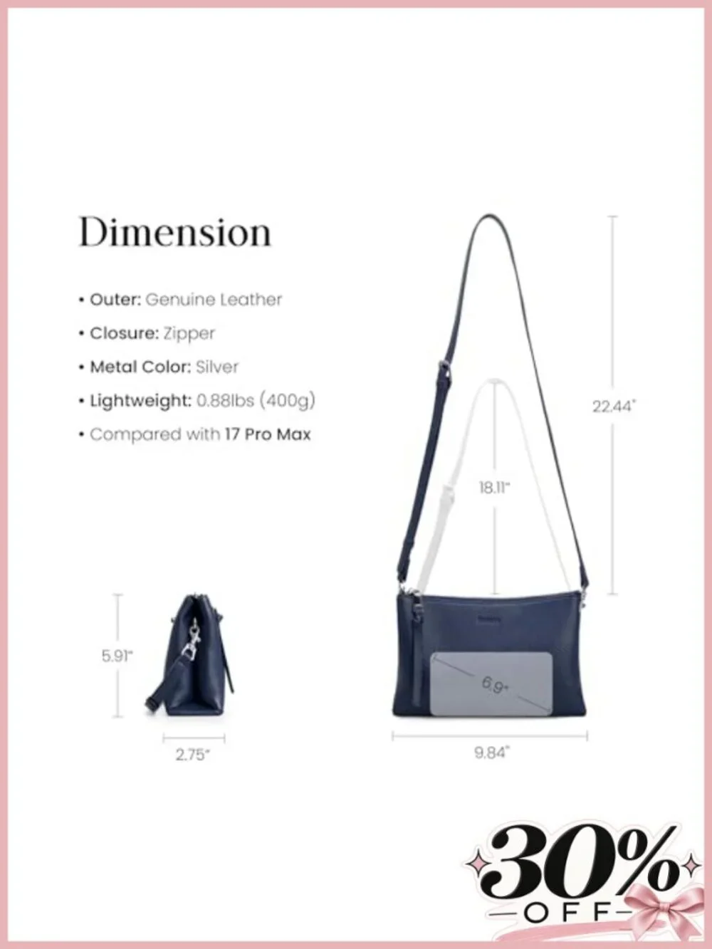 Small Genuine Leather Crossbody Bag RFID Card Slots Tassel Purse